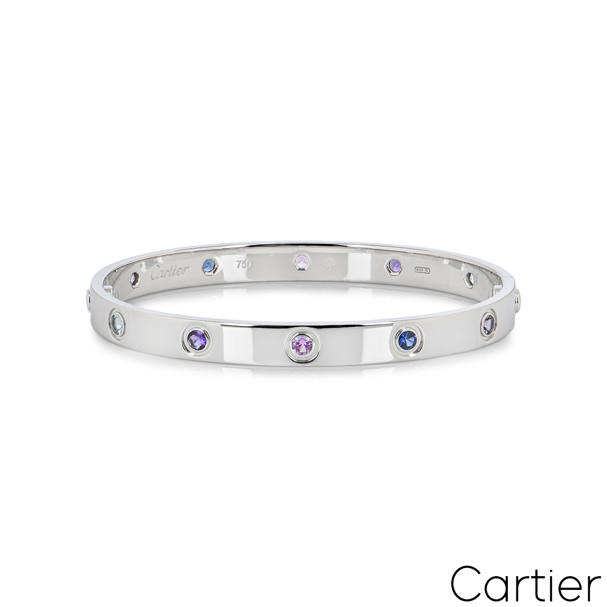Cartier White Gold Coloured Stones Love Bracelet Size 17 B6036317
